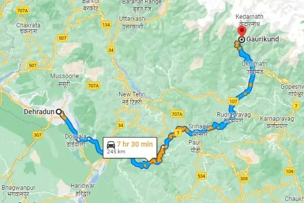 dehradun to kedarnath route map view