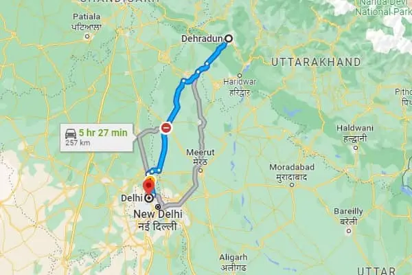 dehradun to delhi map view